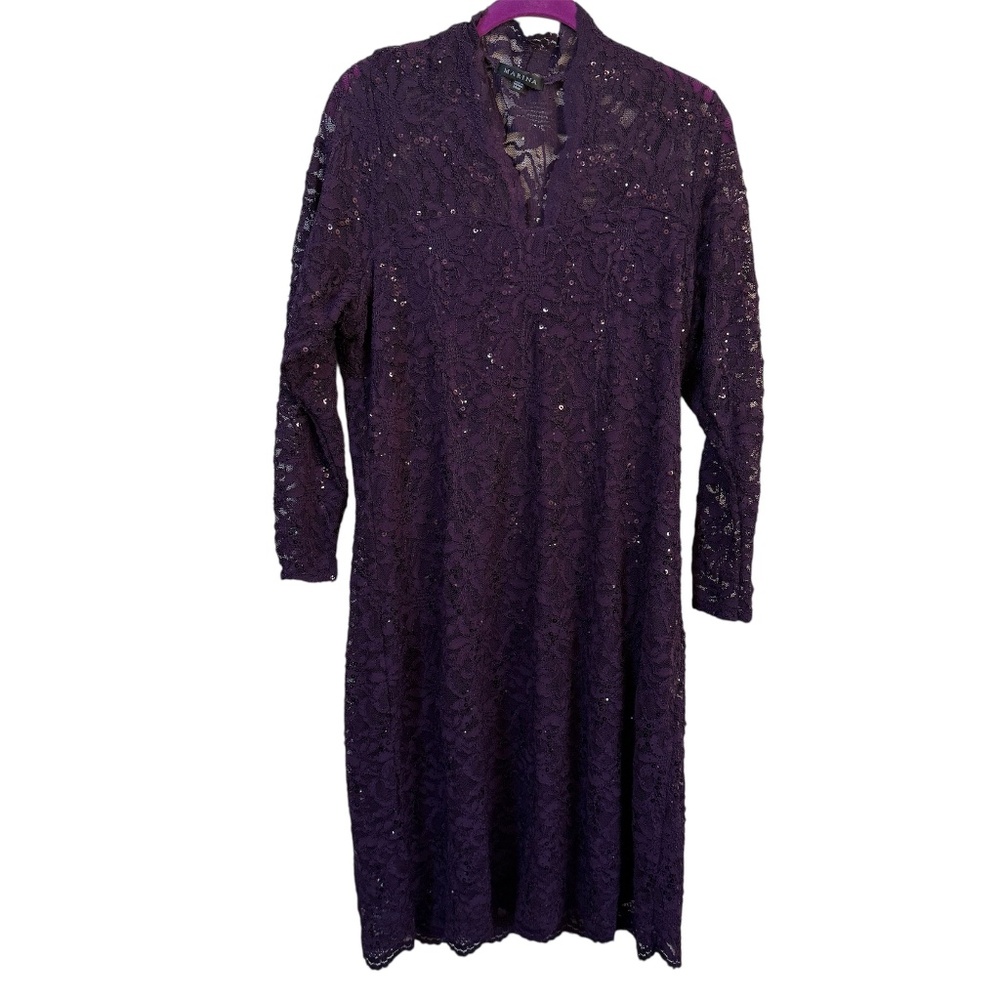 Marina Purple‎ Sequin Lace Sheath Dress 14W Plus Size Cocktail Party Formal Midi